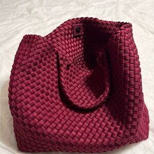 Burgundy Woven Tote Bag Sol and Solene  with extra purse and shoulder strap